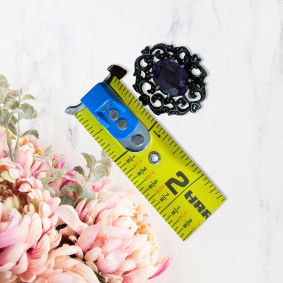 Antique Sterling 925 Silver Amethyst Marcasite Brooch And Earrings Set - Picture 5 of 8